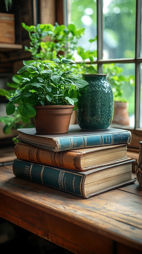 Front Shot of a Desk with Stacked Books – Feminine Blogger Aesthetic (70)