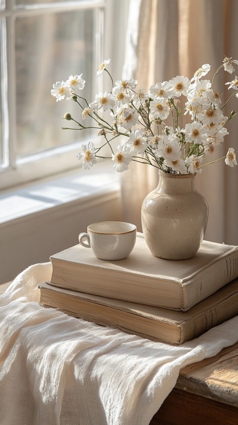 Front Shot of a Desk with Stacked Books – Feminine Blogger Aesthetic (119)