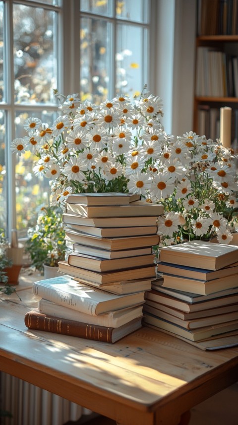 Front Shot of a Desk with Stacked Books – Feminine Blogger Aesthetic (133)