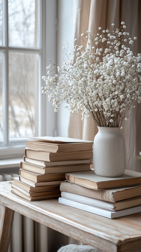 Front Shot of a Desk with Stacked Books – Feminine Blogger Aesthetic (149)