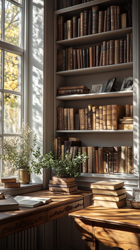 Front Shot of a Desk with Stacked Books – Feminine Blogger Aesthetic (148)