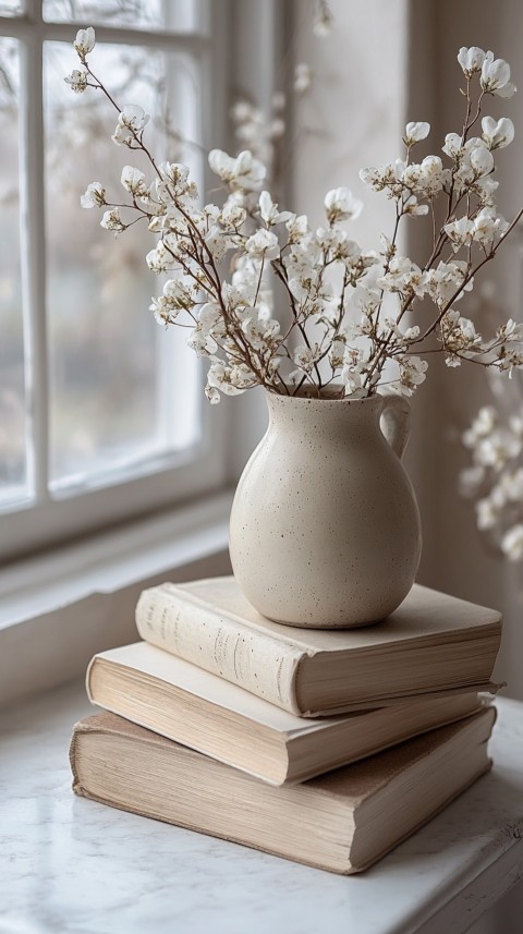 Front Shot of a Desk with Stacked Books – Feminine Blogger Aesthetic (171)