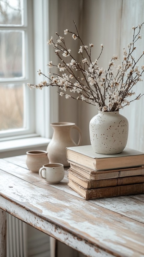 Front Shot of a Desk with Stacked Books – Feminine Blogger Aesthetic (188)