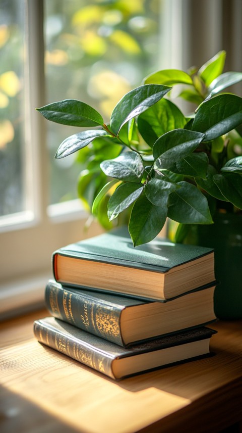 Front Shot of a Desk with Stacked Books – Feminine Blogger Aesthetic (181)