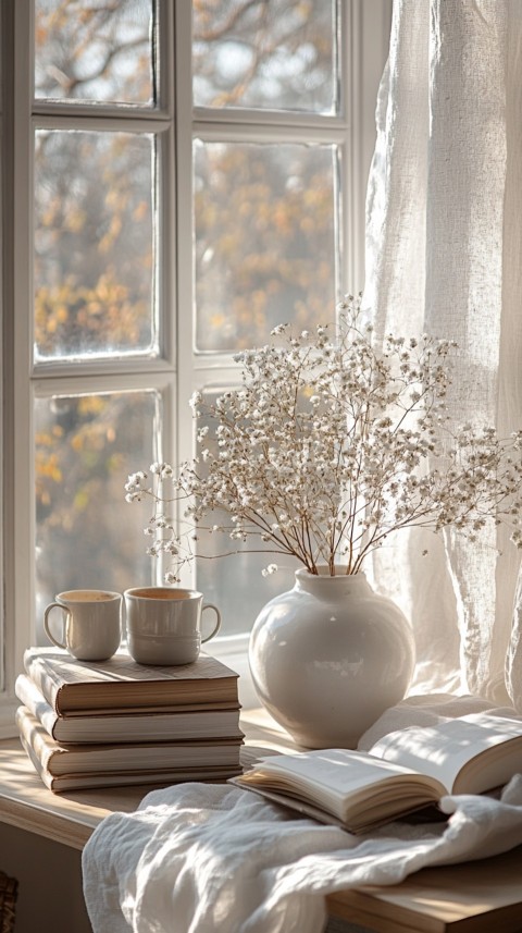 Front Shot of a Desk with Stacked Books – Feminine Blogger Aesthetic (170)