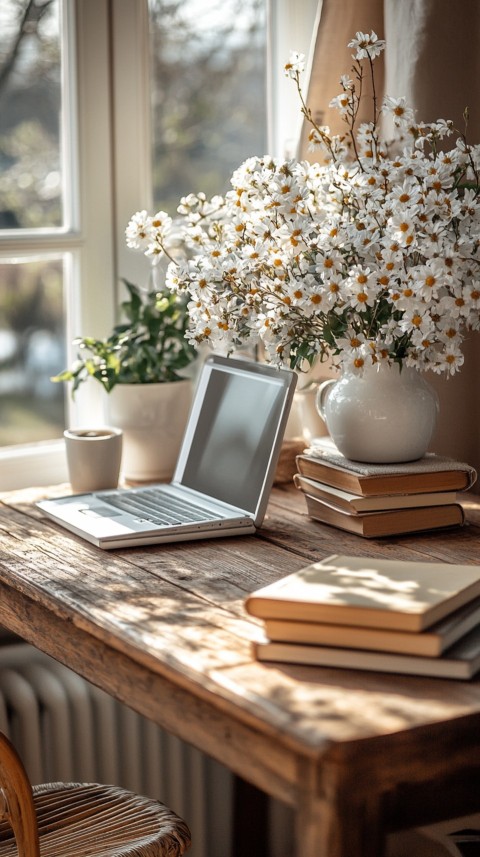 Front Shot of a Desk with Stacked Books – Feminine Blogger Aesthetic (173)