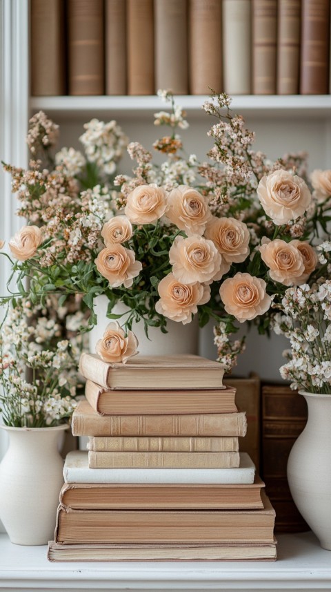 Front Shot of a Desk with Stacked Books – Feminine Blogger Aesthetic (183)