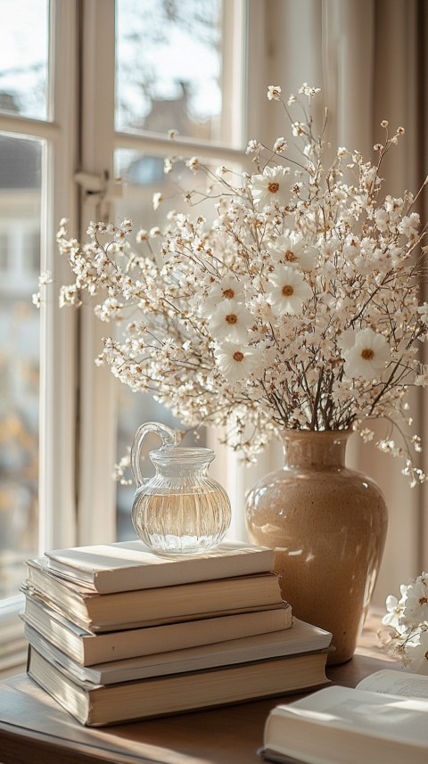 Front Shot of a Desk with Stacked Books – Feminine Blogger Aesthetic (172)