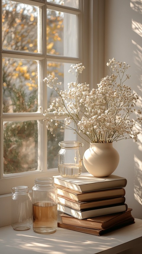 Front Shot of a Desk with Stacked Books – Feminine Blogger Aesthetic (230)