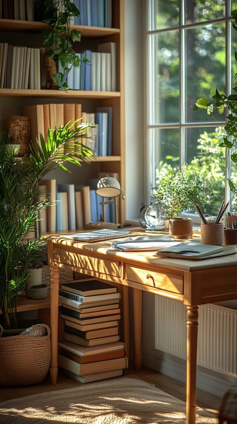 Front Shot of a Desk with Stacked Books – Feminine Blogger Aesthetic (240)