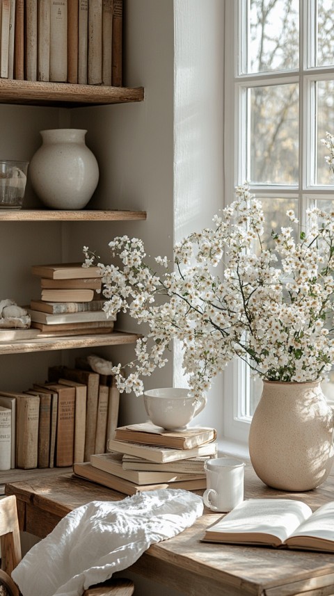 Front Shot of a Desk with Stacked Books – Feminine Blogger Aesthetic (206)