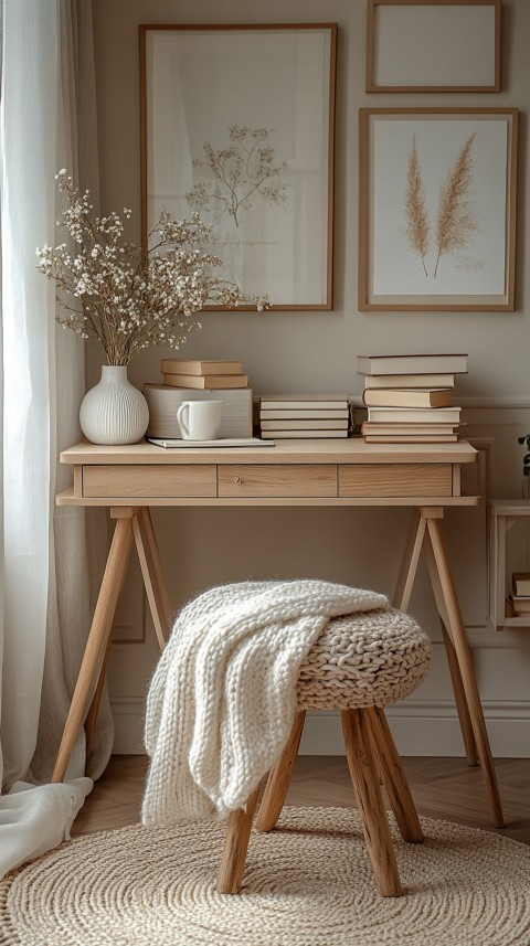 Front Shot of a Desk with Stacked Books – Feminine Blogger Aesthetic (246)