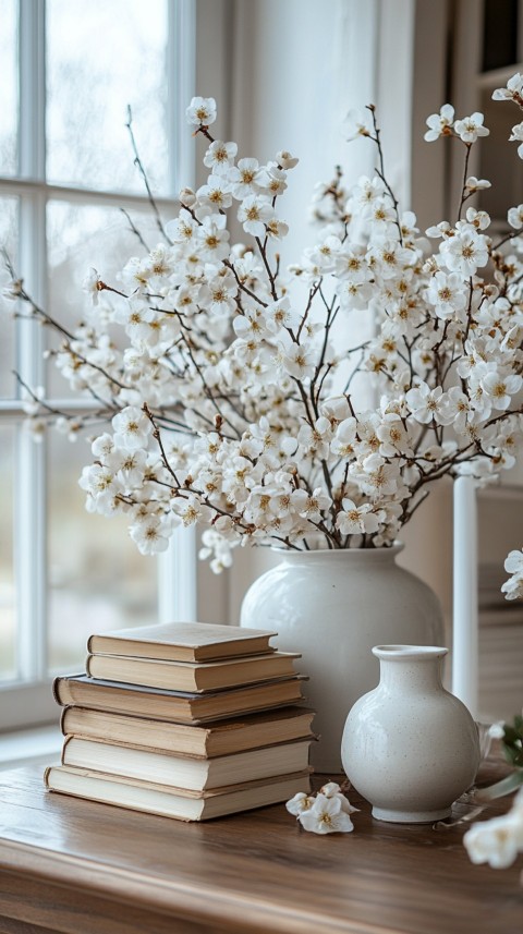 Front Shot of a Desk with Stacked Books – Feminine Blogger Aesthetic (247)