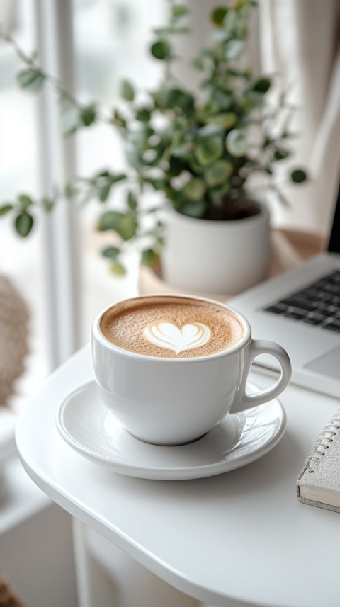 Top Shot of a White Table with a Laptop, Notebook, and Coffee – Cozy Feminine Blogger Aesthetic (30)