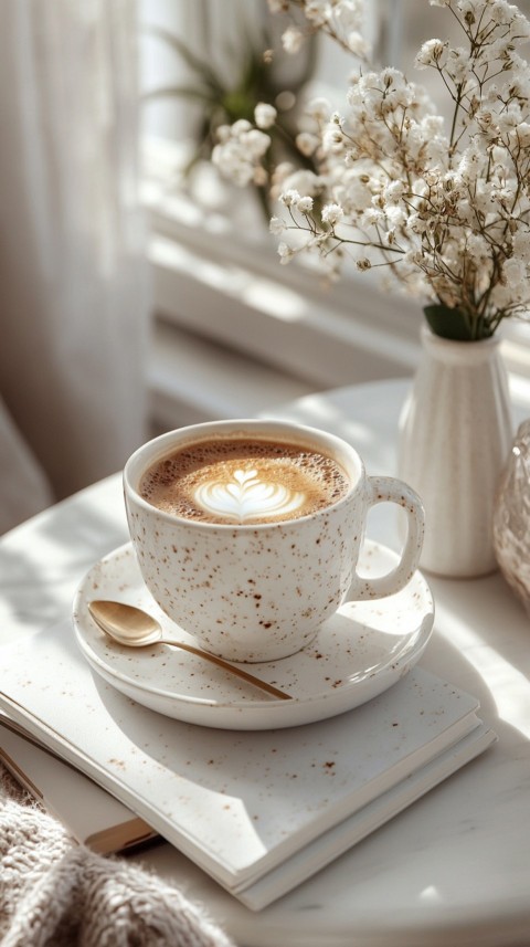 Top Shot of a White Table with a Laptop, Notebook, and Coffee – Cozy Feminine Blogger Aesthetic (4)