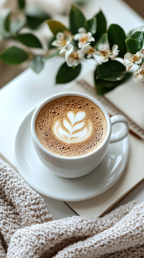 Top Shot of a White Table with a Laptop, Notebook, and Coffee – Cozy Feminine Blogger Aesthetic (3)