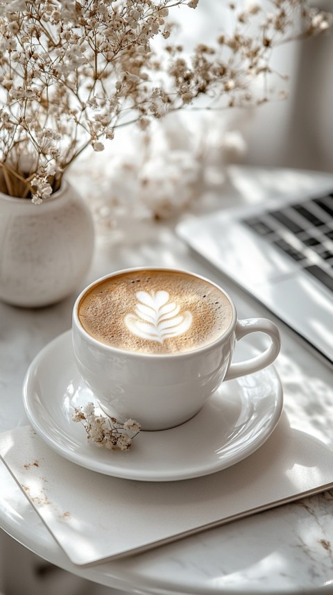 Top Shot of a White Table with a Laptop, Notebook, and Coffee – Cozy Feminine Blogger Aesthetic (23)