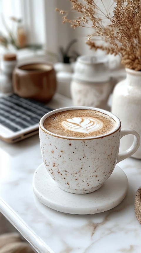 Top Shot of a White Table with a Laptop, Notebook, and Coffee – Cozy Feminine Blogger Aesthetic (63)