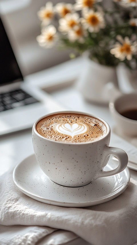 Top Shot of a White Table with a Laptop, Notebook, and Coffee – Cozy Feminine Blogger Aesthetic (45)