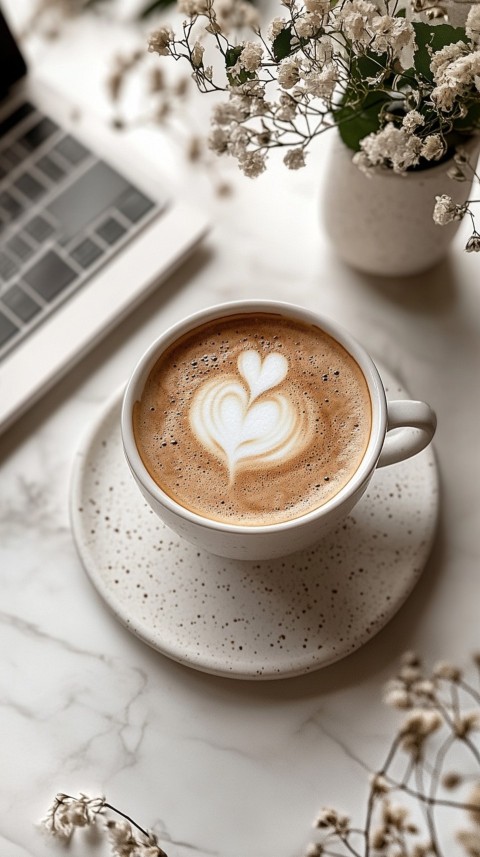 Top Shot of a White Table with a Laptop, Notebook, and Coffee – Cozy Feminine Blogger Aesthetic (58)