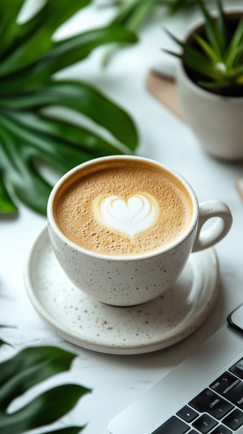 Top Shot of a White Table with a Laptop, Notebook, and Coffee – Cozy Feminine Blogger Aesthetic (80)