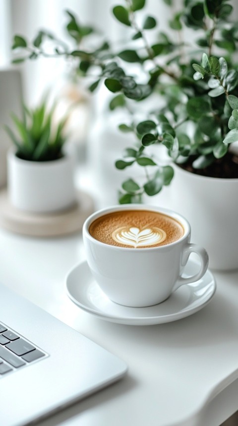 Top Shot of a White Table with a Laptop, Notebook, and Coffee – Cozy Feminine Blogger Aesthetic (88)