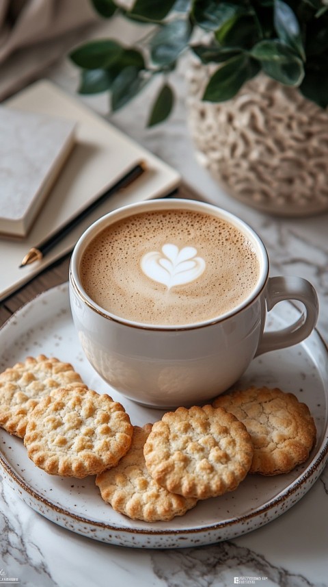 Top Shot of a Desk with Work Essentials – Laptop, Notebooks, Pen, Coffee, and Cookies – Feminine Blogger Aesthetic (12)