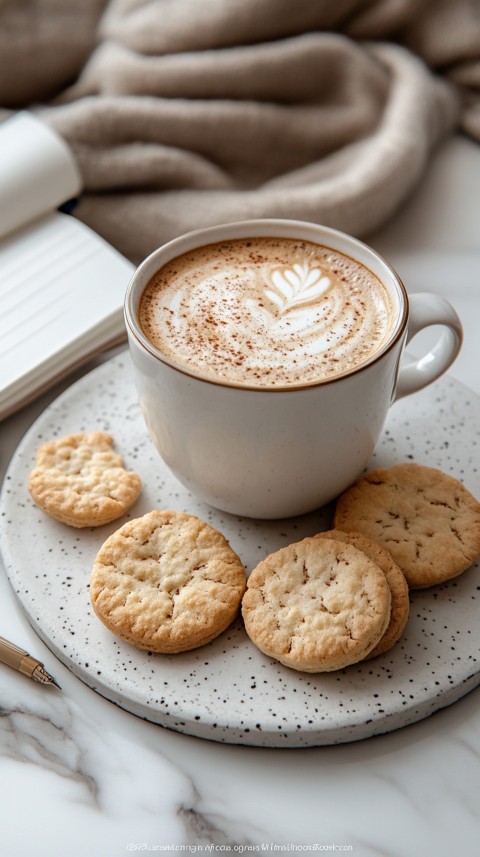 Top Shot of a Desk with Work Essentials – Laptop, Notebooks, Pen, Coffee, and Cookies – Feminine Blogger Aesthetic (26)