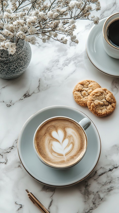 Top Shot of a Desk with Work Essentials – Laptop, Notebooks, Pen, Coffee, and Cookies – Feminine Blogger Aesthetic (34)