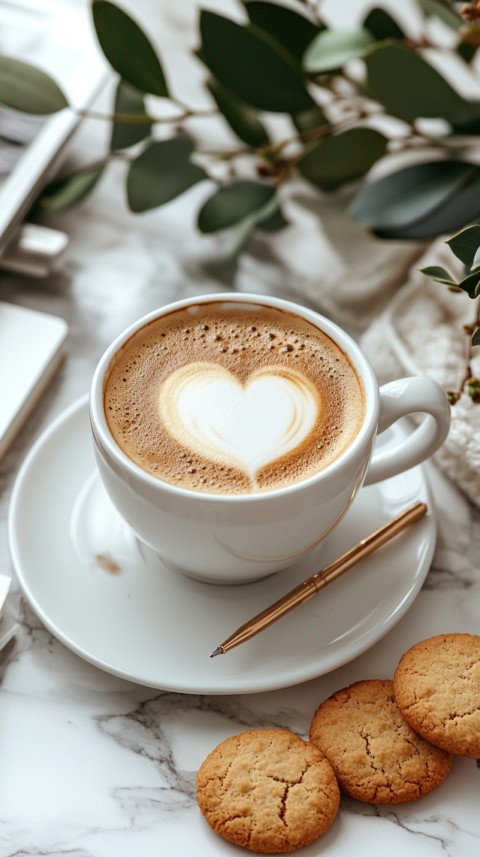 Top Shot of a Desk with Work Essentials – Laptop, Notebooks, Pen, Coffee, and Cookies – Feminine Blogger Aesthetic (89)