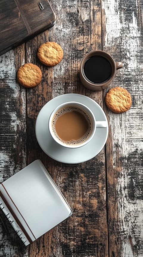 Top Shot of a Desk with Work Essentials – Laptop, Notebooks, Pen, Coffee, and Cookies – Feminine Blogger Aesthetic (68)