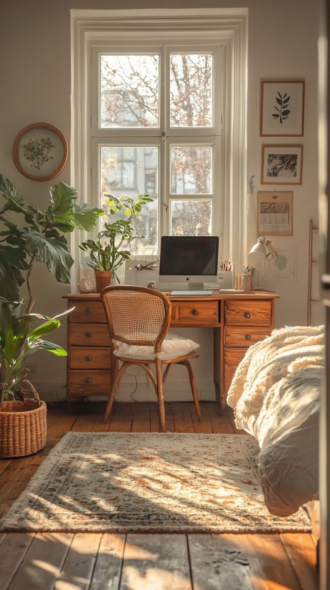 Wide Shot of a Woman's Bedroom with a Home Office – Feminine Blogger Aesthetic (18)