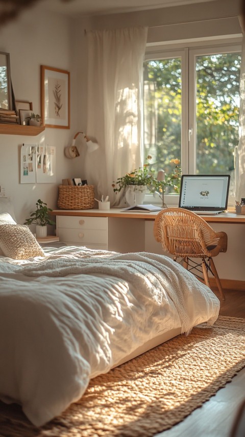 Wide Shot of a Woman's Bedroom with a Home Office – Feminine Blogger Aesthetic (68)