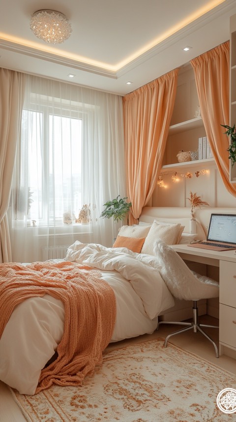 Wide Shot of a Woman's Bedroom with a Home Office – Feminine Blogger Aesthetic (60)