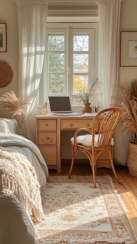 Wide Shot of a Woman's Bedroom with a Home Office – Feminine Blogger Aesthetic (52)