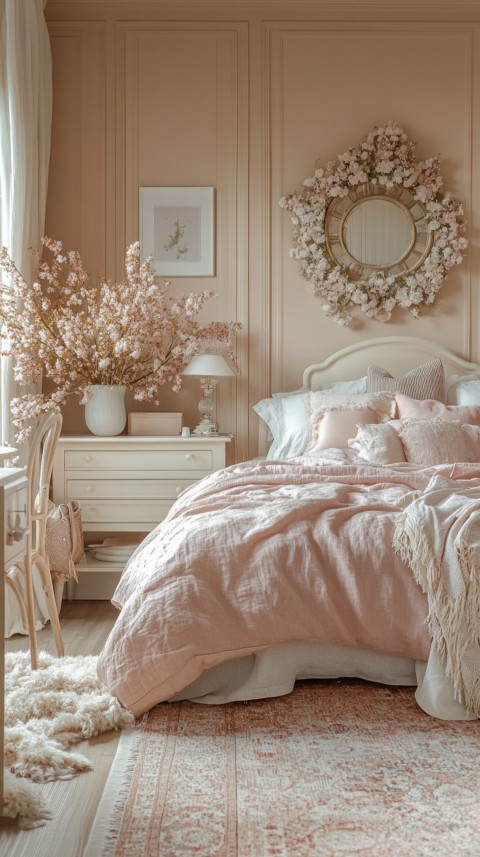 Wide Shot of a Woman's Bedroom with a Home Office – Feminine Blogger Aesthetic (79)