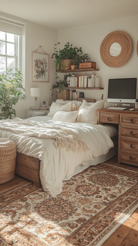 Wide Shot of a Woman's Bedroom with a Home Office – Feminine Blogger Aesthetic (117)