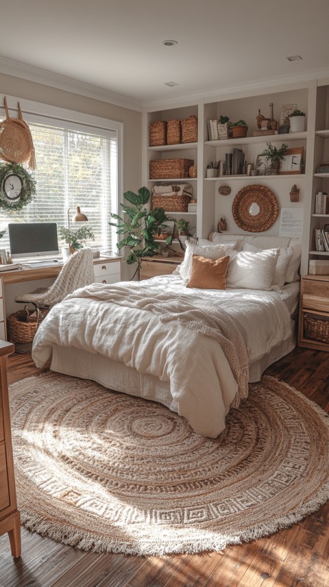 Wide Shot of a Woman's Bedroom with a Home Office – Feminine Blogger Aesthetic (111)