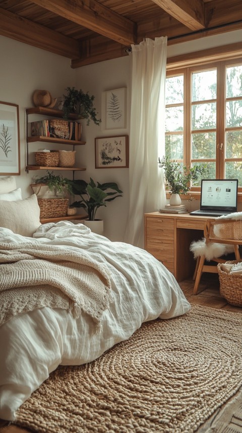 Wide Shot of a Woman's Bedroom with a Home Office – Feminine Blogger Aesthetic (145)