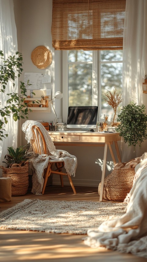 Wide Shot of a Woman's Bedroom with a Home Office – Feminine Blogger Aesthetic (163)