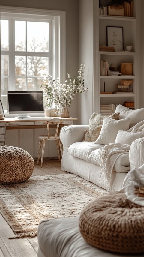 Wide Shot of a Woman's Bedroom with a Home Office – Feminine Blogger Aesthetic (202)