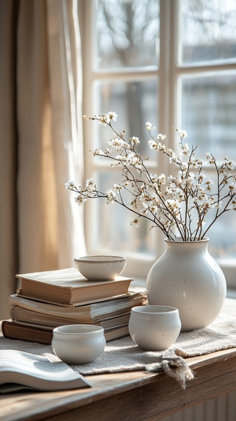 Front Shot of a Desk with Stacked Books – Feminine Blogger Aesthetic (282)