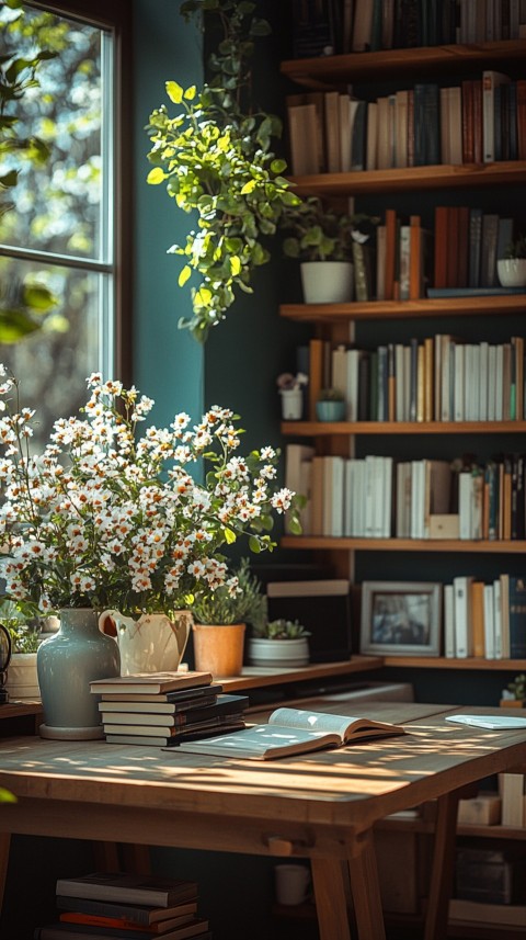 Front Shot of a Desk with Stacked Books – Feminine Blogger Aesthetic (291)