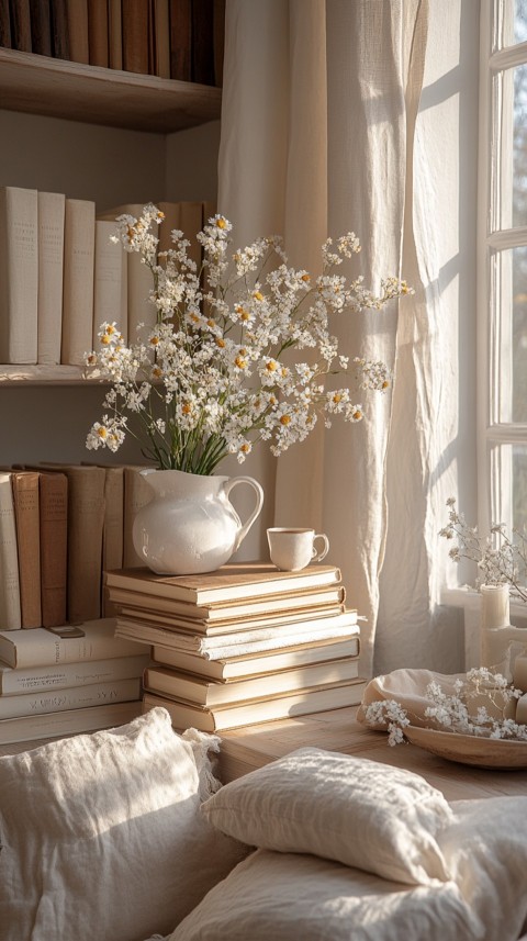 Front Shot of a Desk with Stacked Books – Feminine Blogger Aesthetic (362)