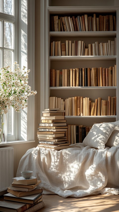 Front Shot of a Desk with Stacked Books – Feminine Blogger Aesthetic (351)