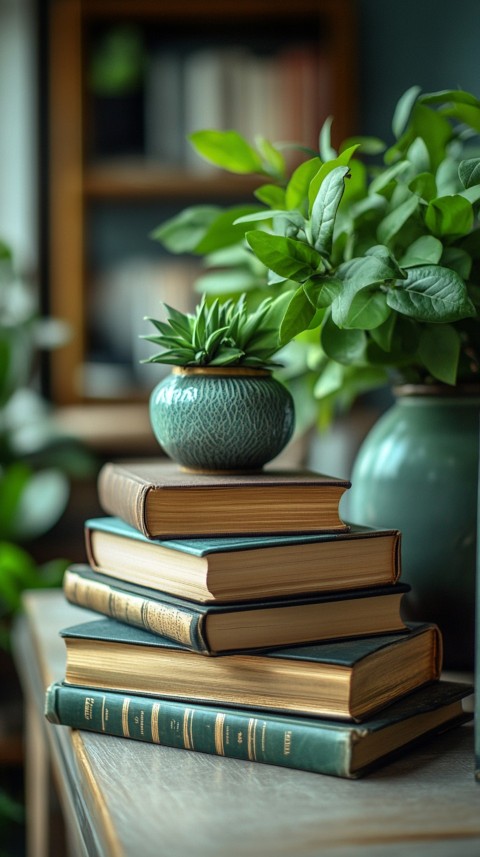 Front Shot of a Desk with Stacked Books – Feminine Blogger Aesthetic (371)