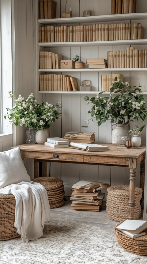 Front Shot of a Desk with Stacked Books – Feminine Blogger Aesthetic (401)