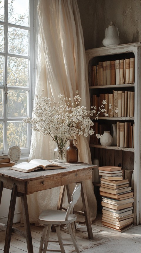 Front Shot of a Desk with Stacked Books – Feminine Blogger Aesthetic (410)