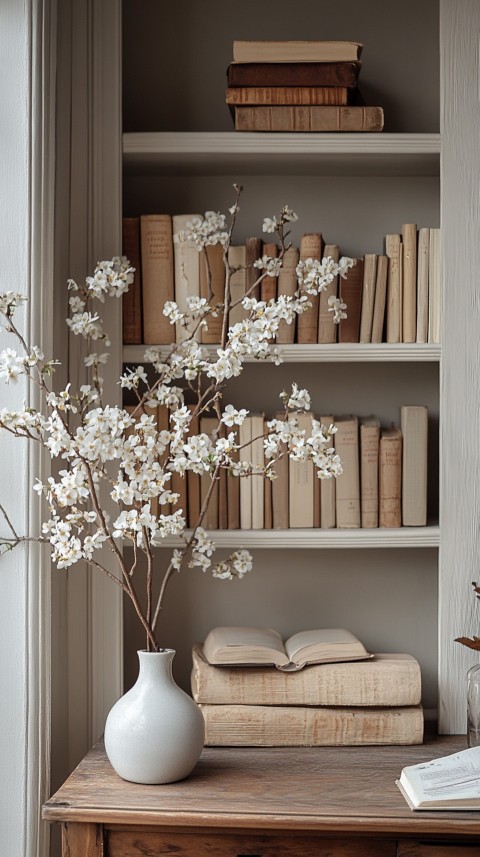 Front Shot of a Desk with Stacked Books – Feminine Blogger Aesthetic (420)