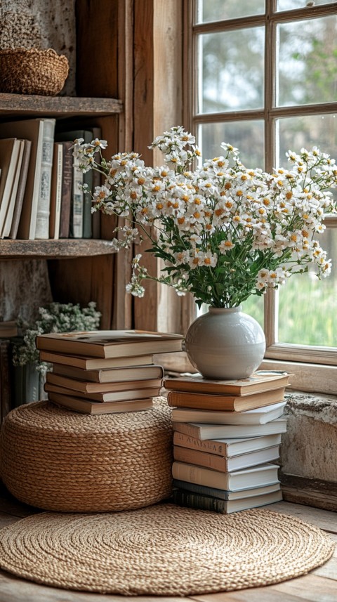 Front Shot of a Desk with Stacked Books – Feminine Blogger Aesthetic (418)